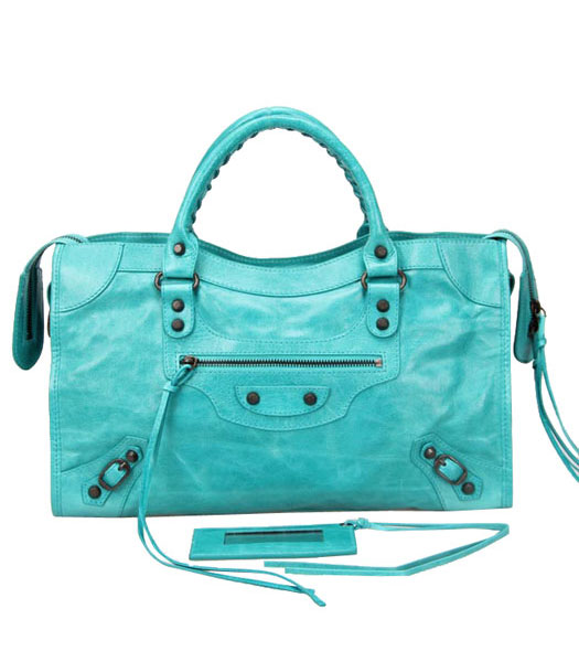 Balenciaga Motorcycle City Bag in pelle Lago Blue Oil rame N